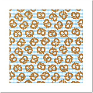 Pretzels on a blue and white checkered background Posters and Art